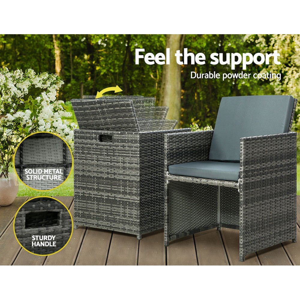 Conversation Set | Chairs with Ottomans | Space Saving 4 Seat Design | Gardeon | Grey