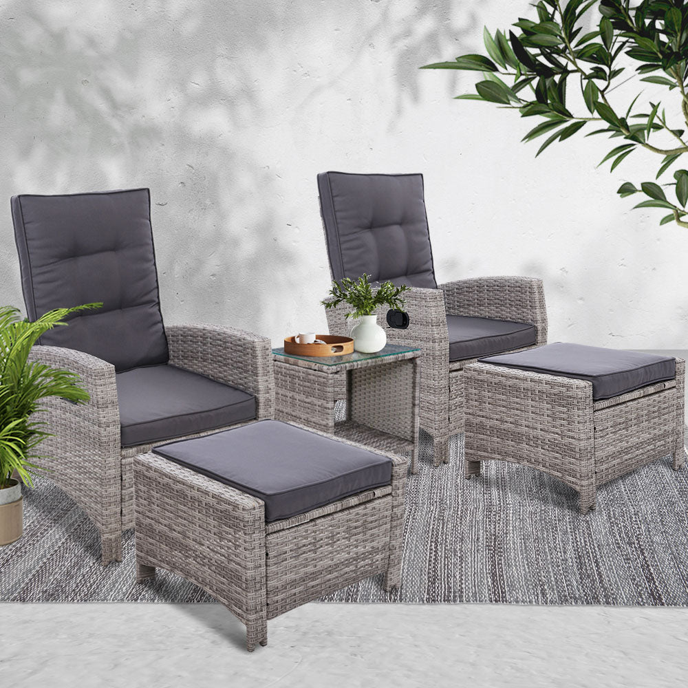 Outdoor Recliner Chair Conversation Set 5 Piece Grey