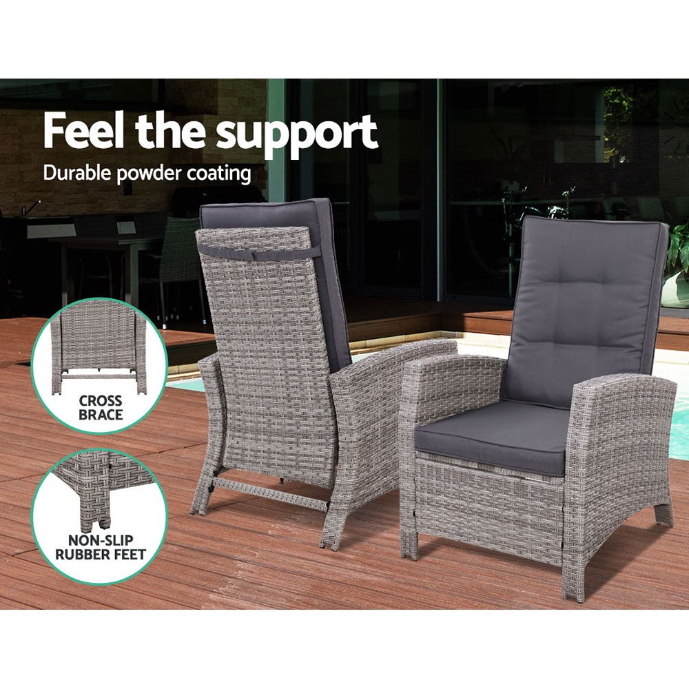 Outdoor Recliner Chair Conversation Set 5 Piece Grey