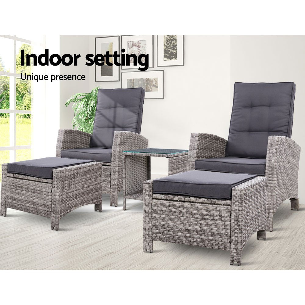 Outdoor Recliner Chair Conversation Set 5 Piece Grey