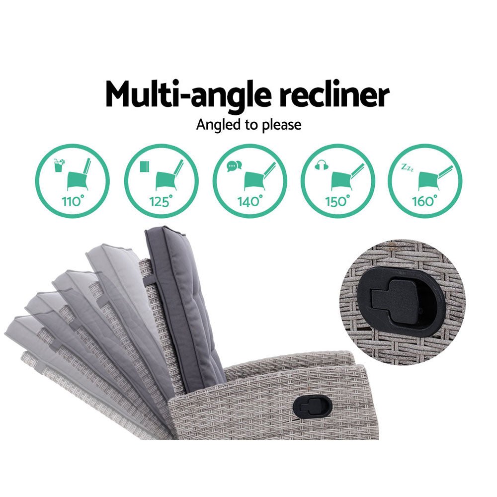 Outdoor Recliner Chair Conversation Set 5 Piece Grey