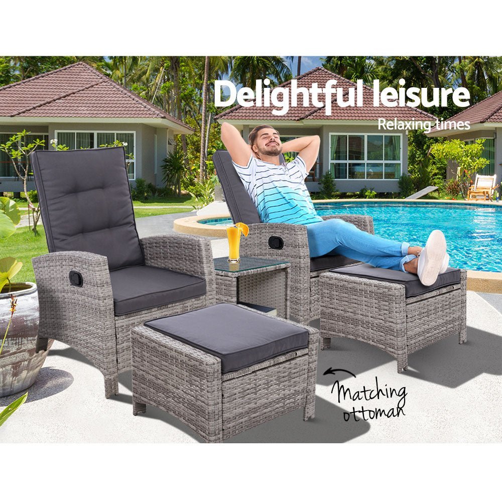 Outdoor Recliner Chair Conversation Set 5 Piece Grey