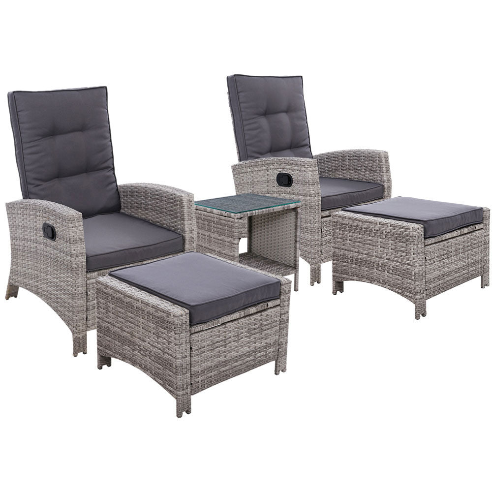 Outdoor Recliner Chair Conversation Set 5 Piece Grey