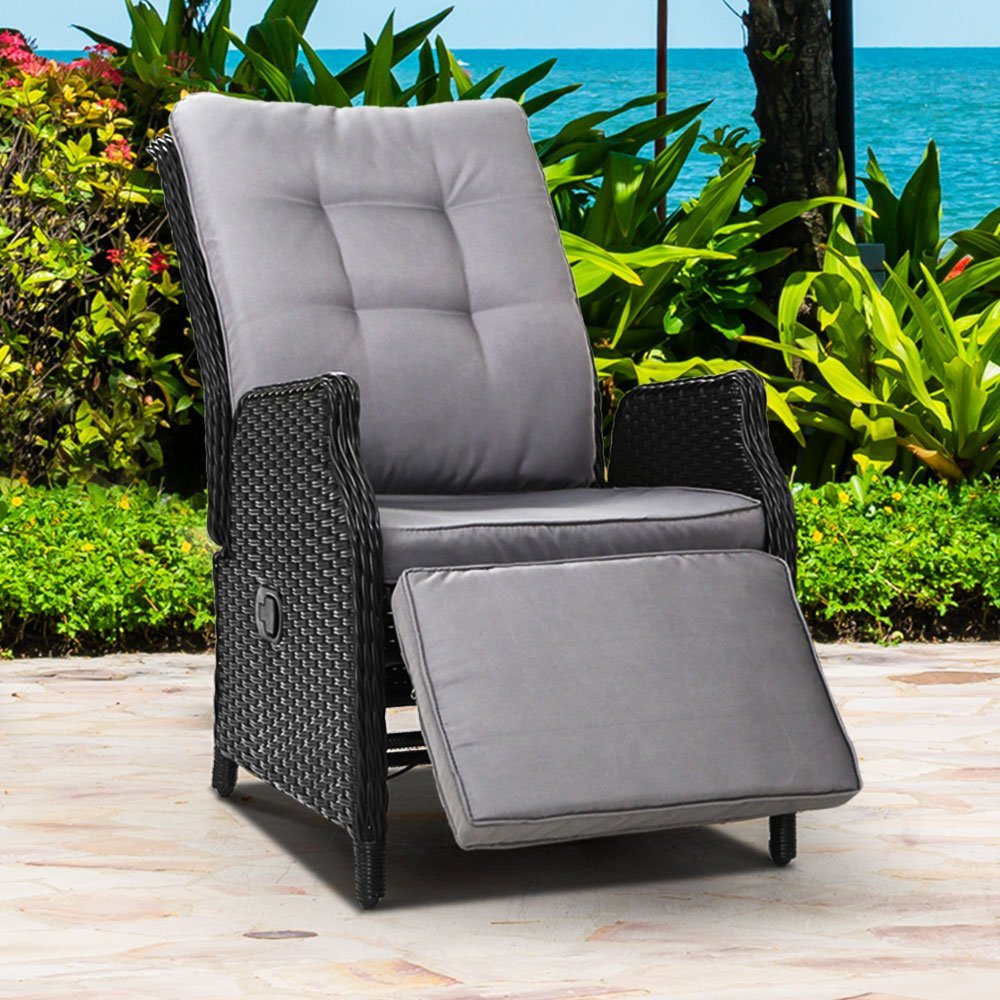 Outdoor Recliner Chair Gardeon Lounge Furniture Patio Adjustable Black