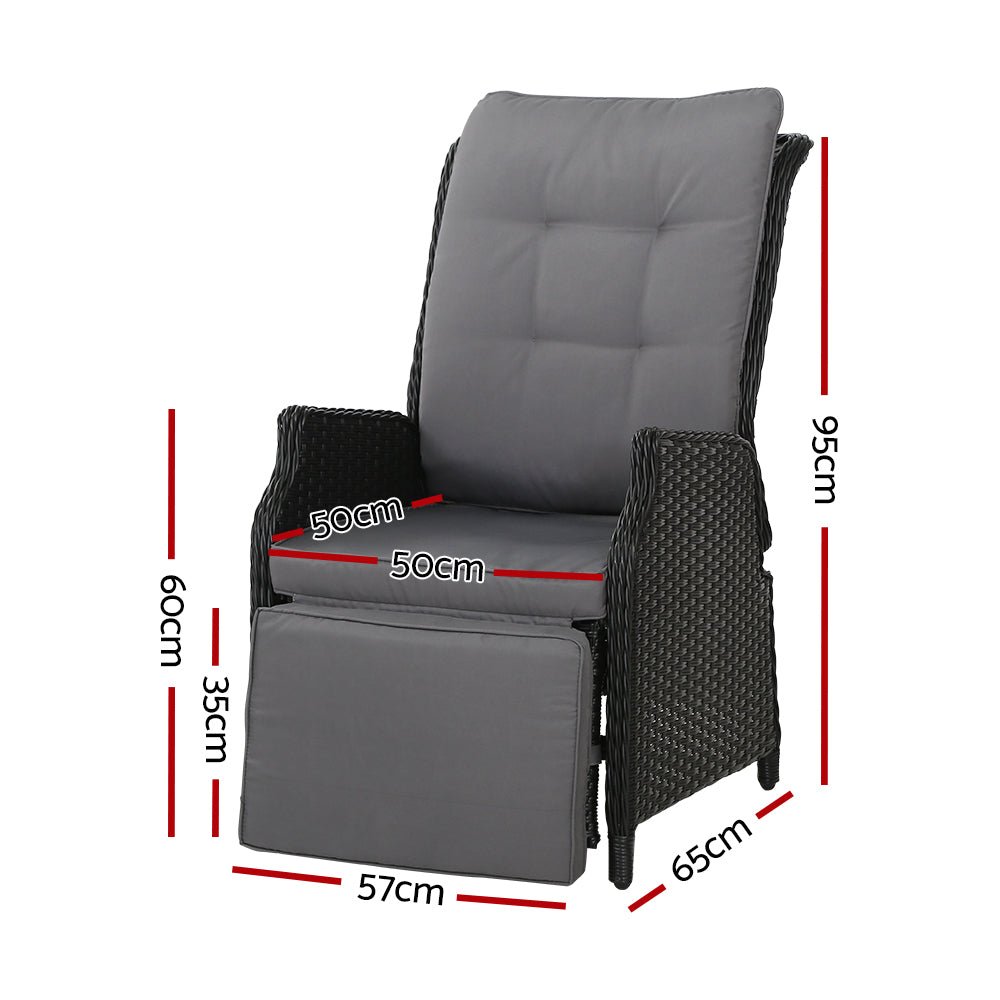 Outdoor Recliner Chair Gardeon Lounge Furniture Patio Adjustable Black