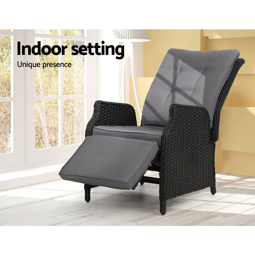 Outdoor Recliner Chair Gardeon Lounge Furniture Patio Adjustable Black