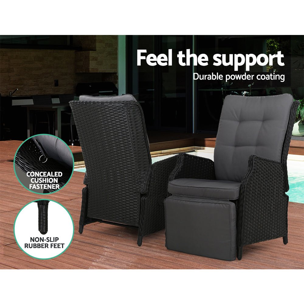 Outdoor Recliner Chair Gardeon Lounge Furniture Patio Adjustable Black