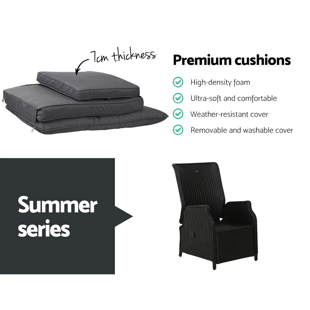 Outdoor Recliner Chair Gardeon Lounge Furniture Patio Adjustable Black