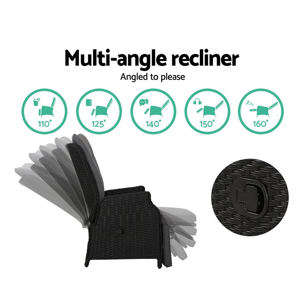 Outdoor Recliner Chair Gardeon Lounge Furniture Patio Adjustable Black