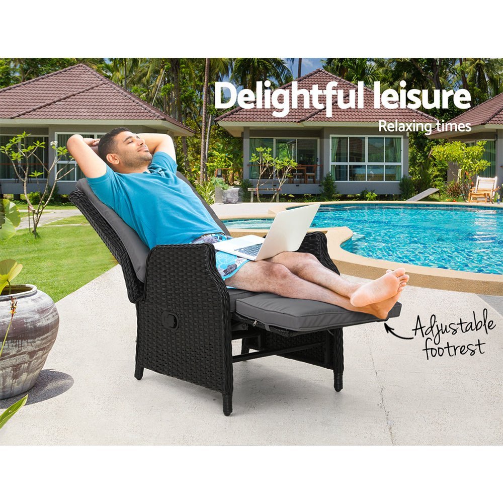 Outdoor Recliner Chair Gardeon Lounge Furniture Patio Adjustable Black