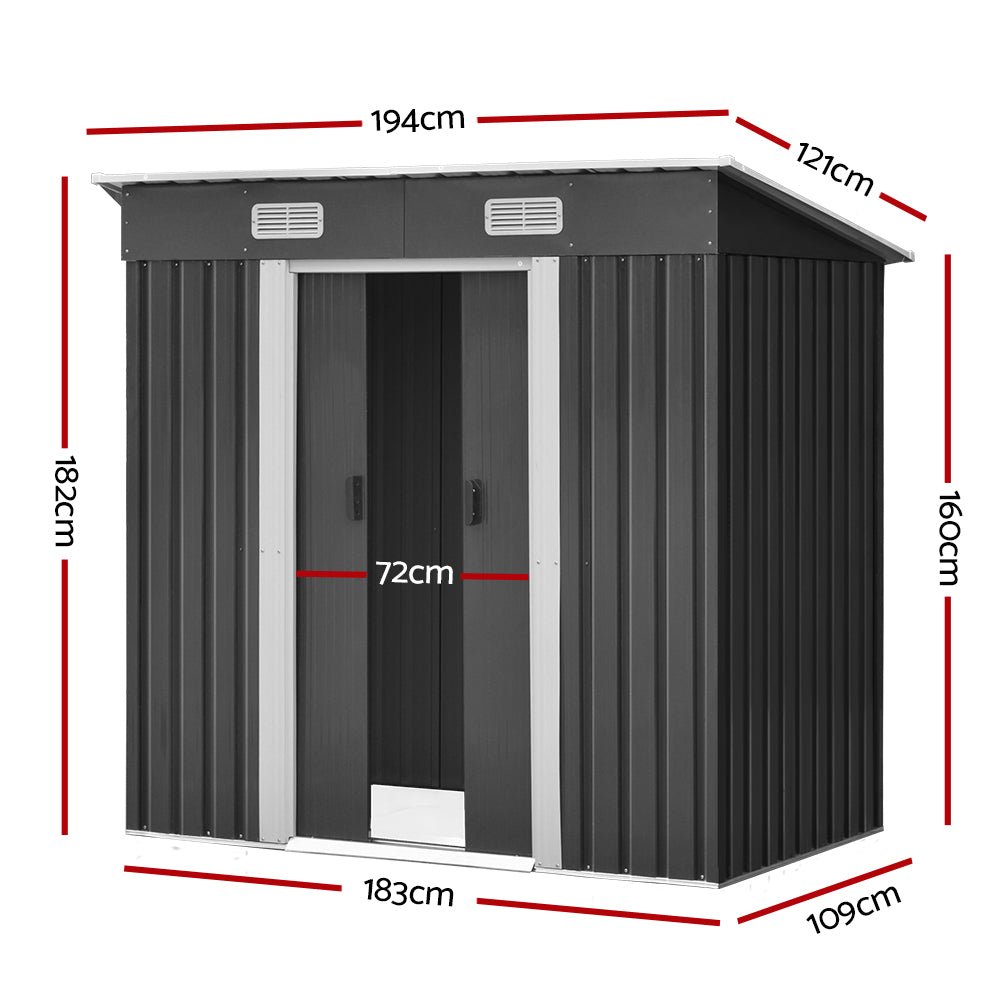 Garden Shed | Outdoor Storage Shed | Sliding Doors | 1.94mx1.21m | Giantz | Grey