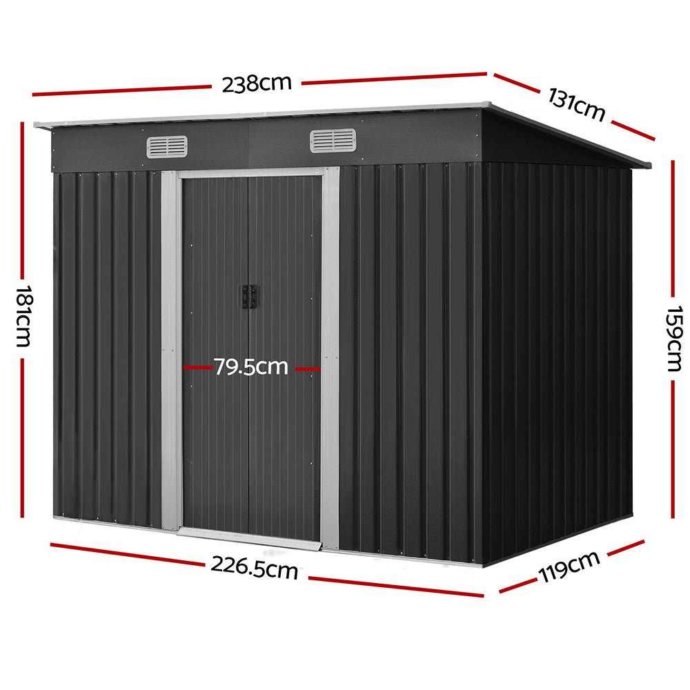 Garden Shed | Outdoor Storage Shed | Sliding Doors | 2.38mx1.31m | Giantz | Grey