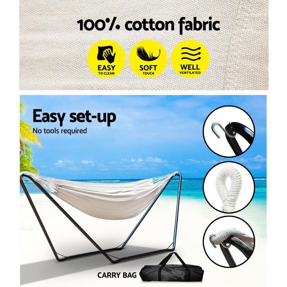 Hammock With Stand Steel Frame with Carry Bag Cream Black