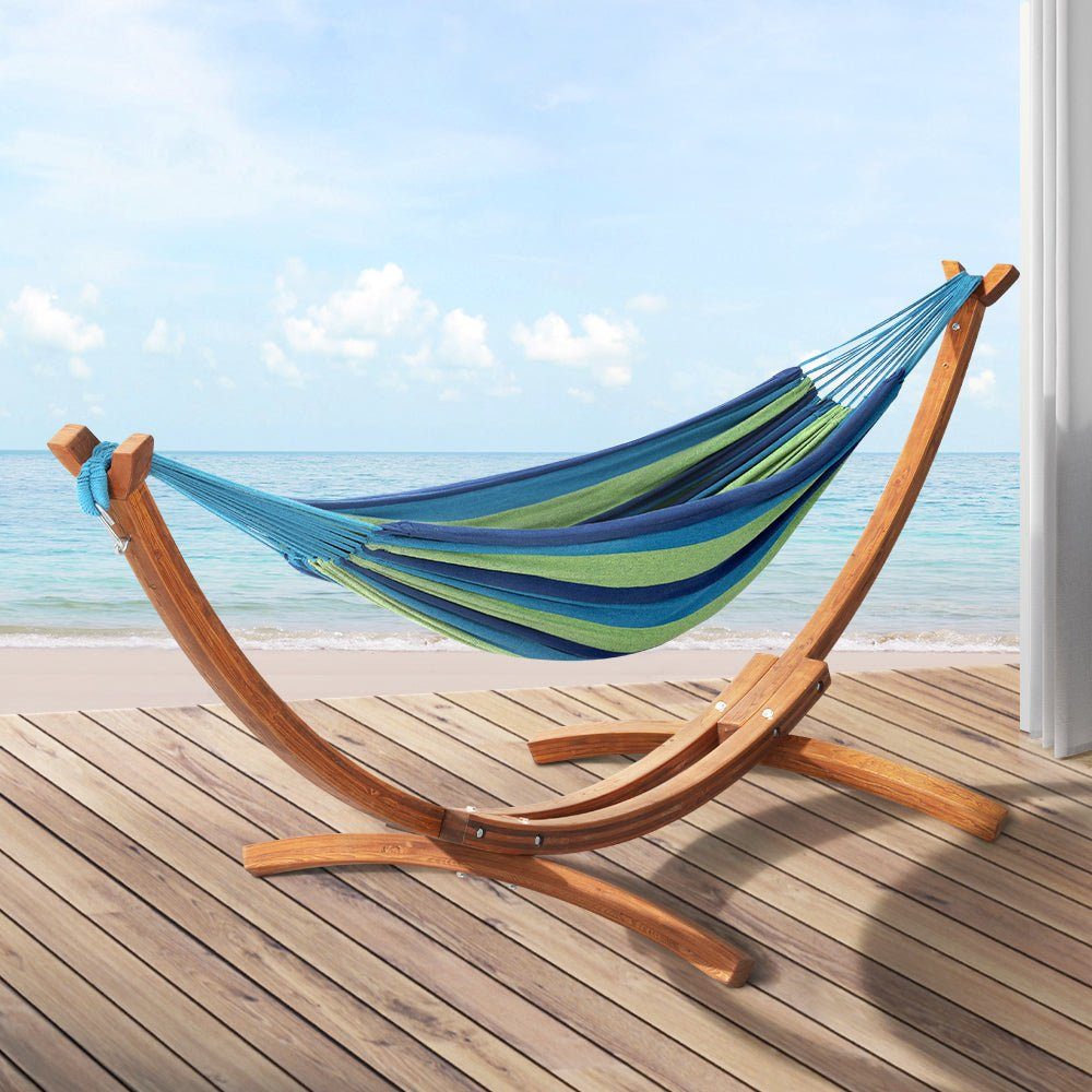 Hammock with Stand | 2 Person | Wooden Stand | 317x118cm | Blue / Green
