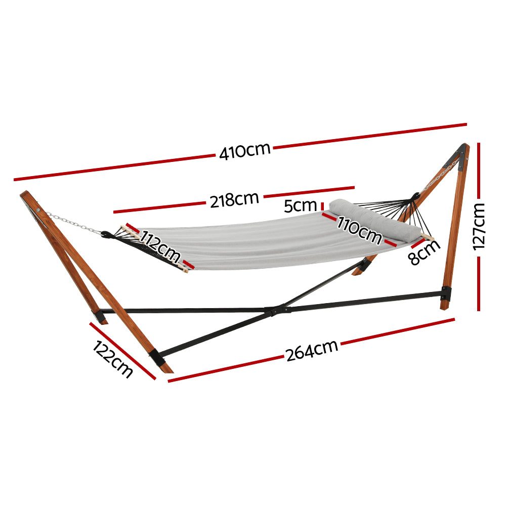 Hammock with Stand Wooden Double Linen Timber Steel Grey