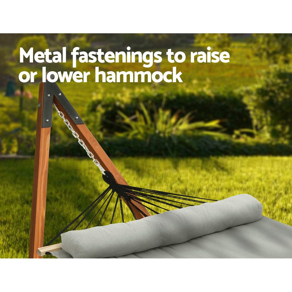 Hammock with Stand Wooden Double Linen Timber Steel Grey