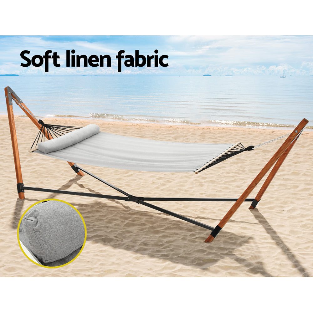 Hammock with Stand Wooden Double Linen Timber Steel Grey