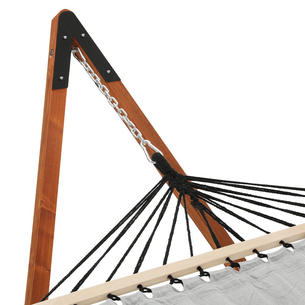 Hammock with Stand Wooden Double Linen Timber Steel Grey