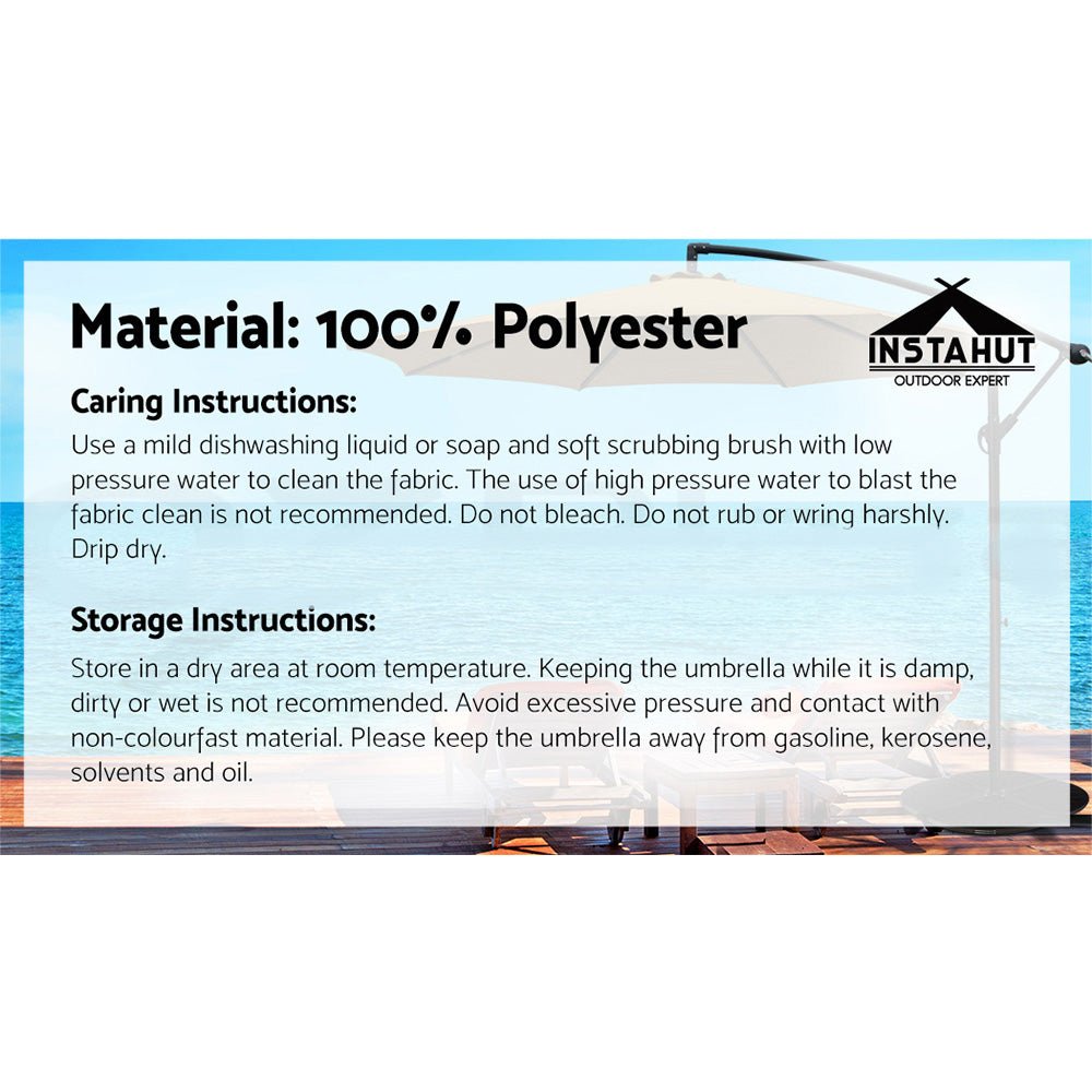 Cantilever Umbrella | Outdoor Patio Deck Beach | Instahut | 3m | Black