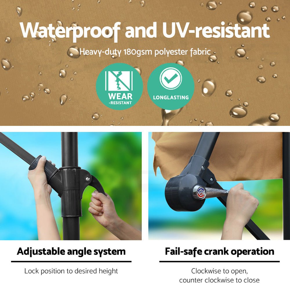 Cantilever Umbrella | Outdoor Patio Deck Beach | Instahut | 3m | Beige