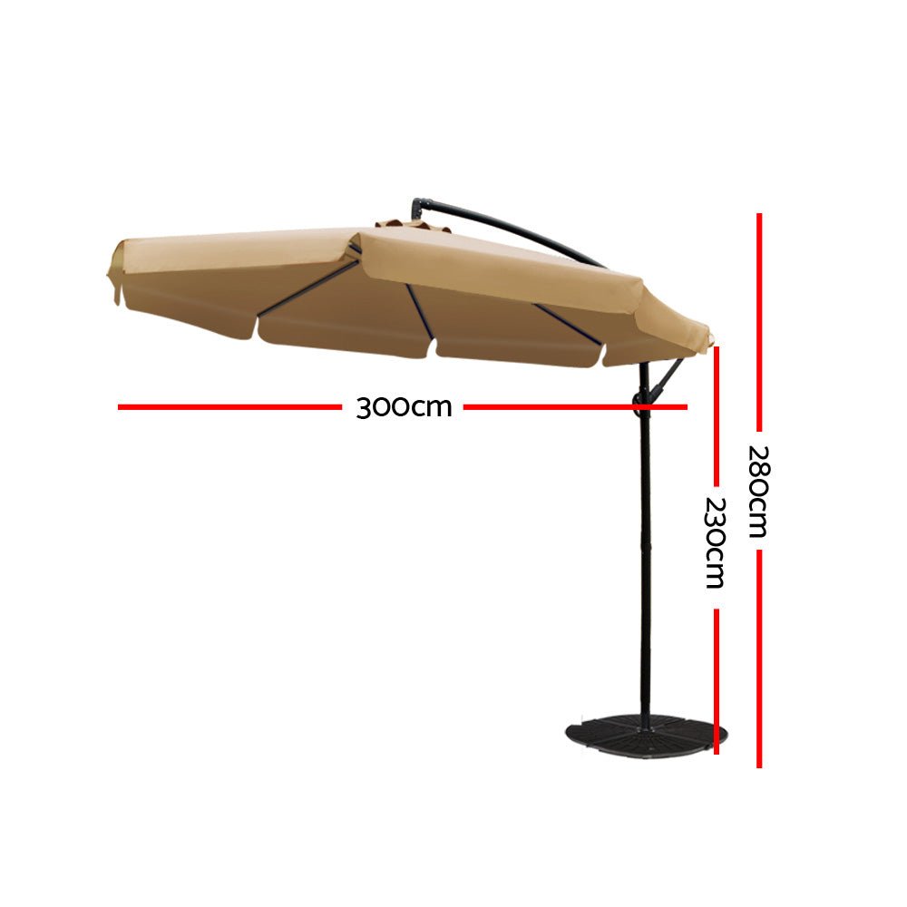 Cantilever Umbrella | Canopy with Straight Valance | Instahut | 3m | Beige