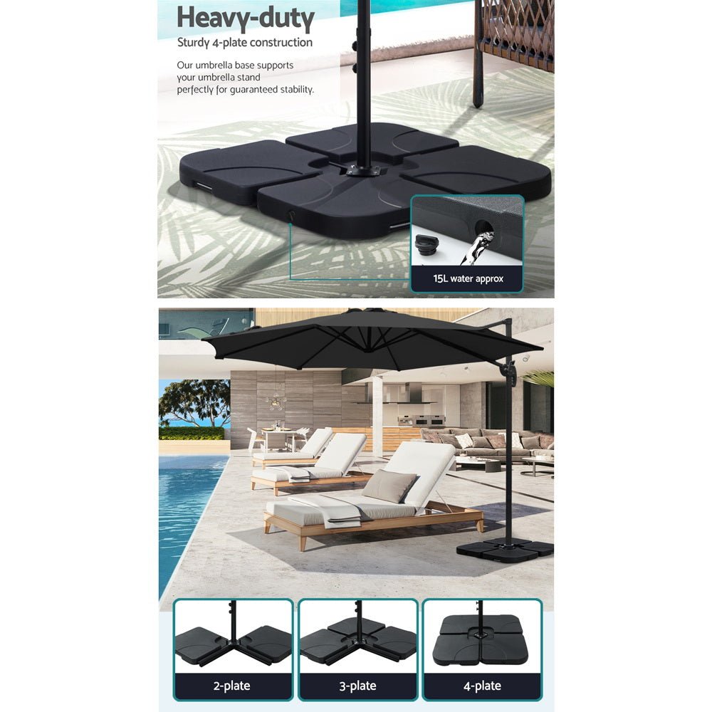 Cantilever Umbrella | 360 Degree Rotation | Large Square Base | Instahut | Roma | 3m | Black