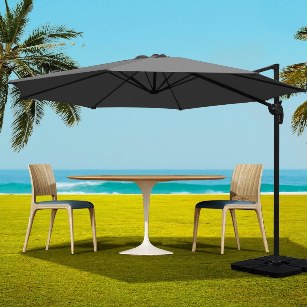 Cantilever Umbrella | 360 Degree Rotation | Large Square Base | Instahut | Roma | 3m | Charcoal