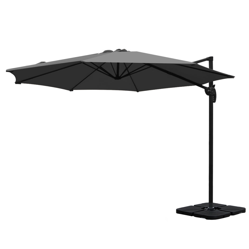 Cantilever Umbrella | 360 Degree Rotation | Large Square Base | Instahut | Roma | 3m | Charcoal