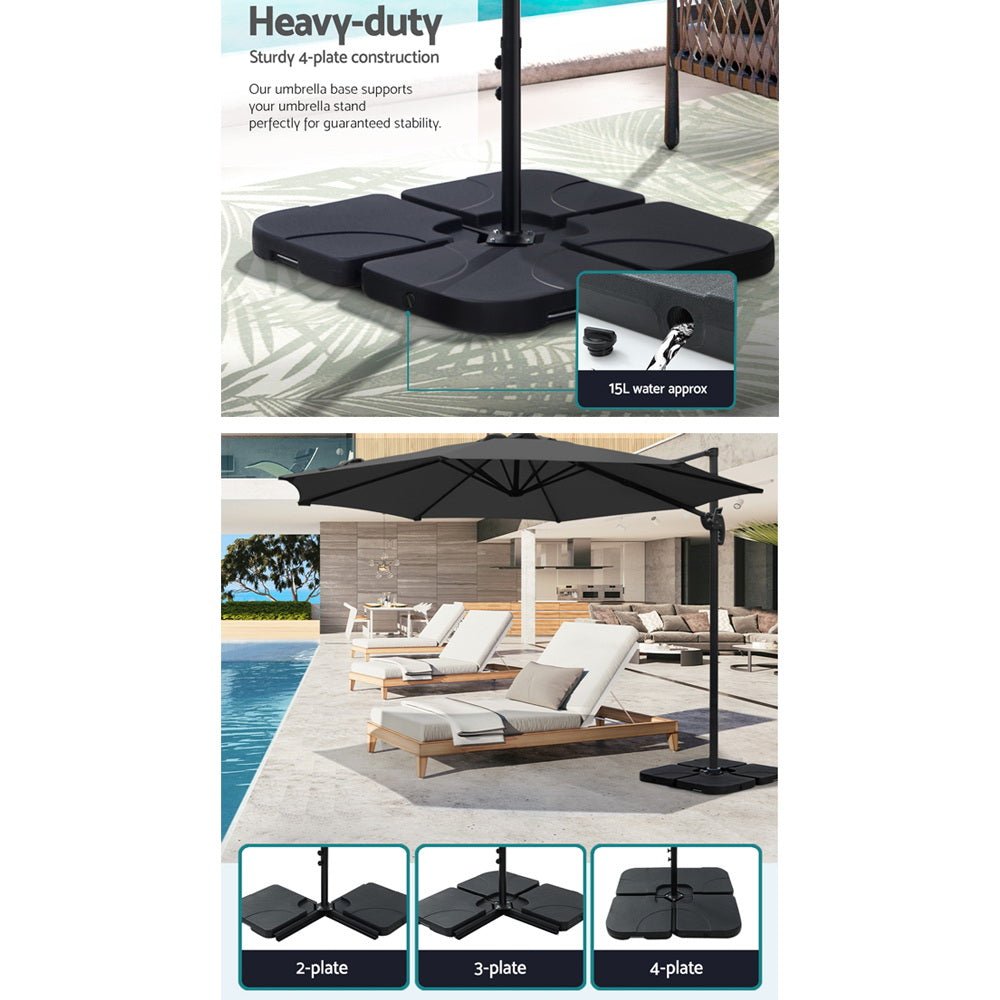 Cantilever Umbrella | 360 Degree Rotation | Large Square Base | Instahut | Roma | 3m | Charcoal