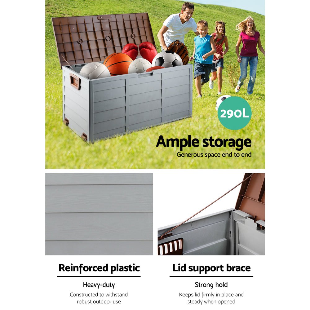 Outdoor Storage Box 290L Lockable Organiser Garden Deck Brown