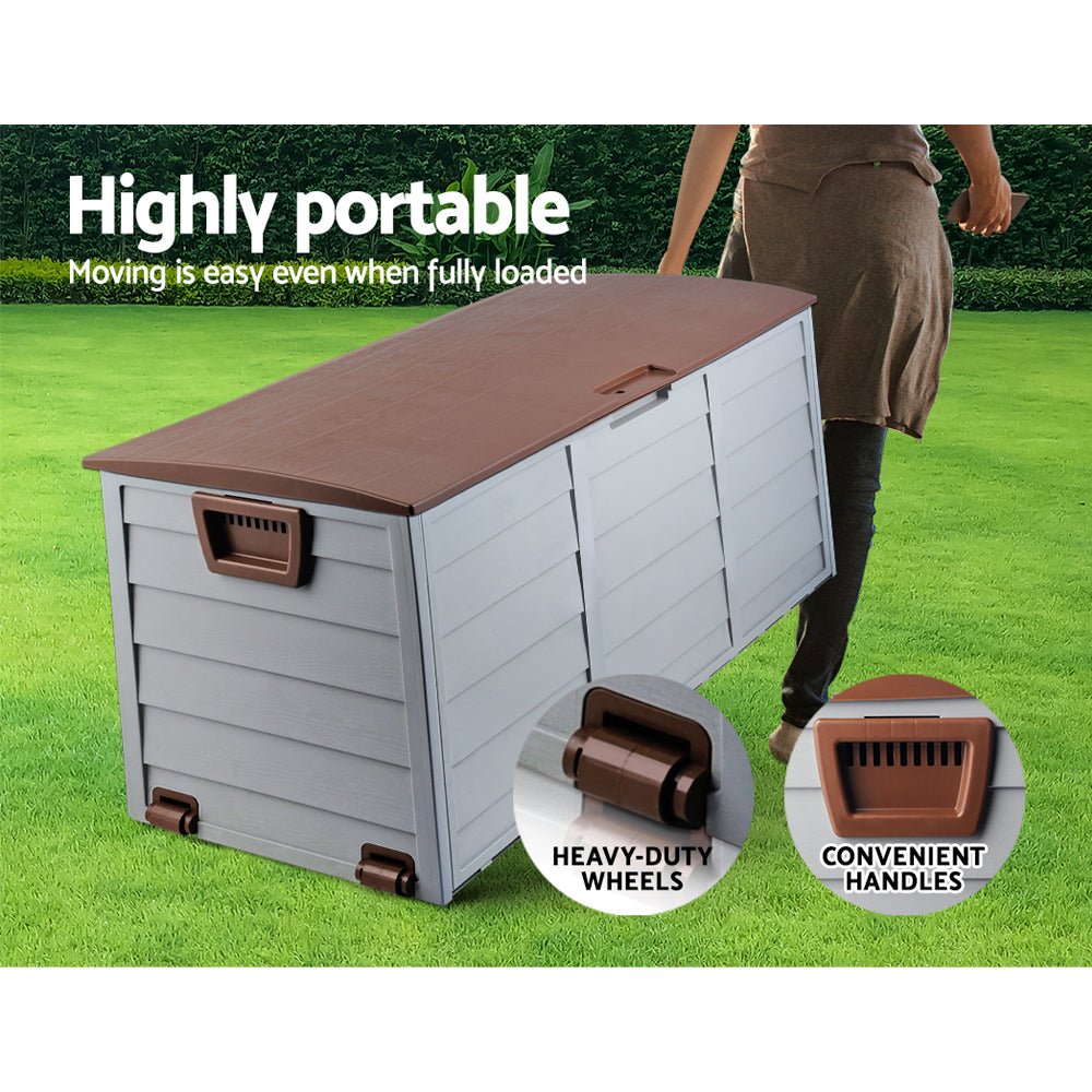 Outdoor Storage Box 290L Lockable Organiser Garden Deck Brown
