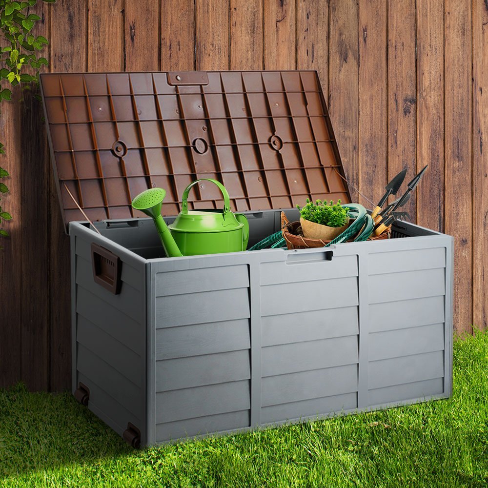 Outdoor Storage Box 290L Lockable Organiser Garden Deck Brown