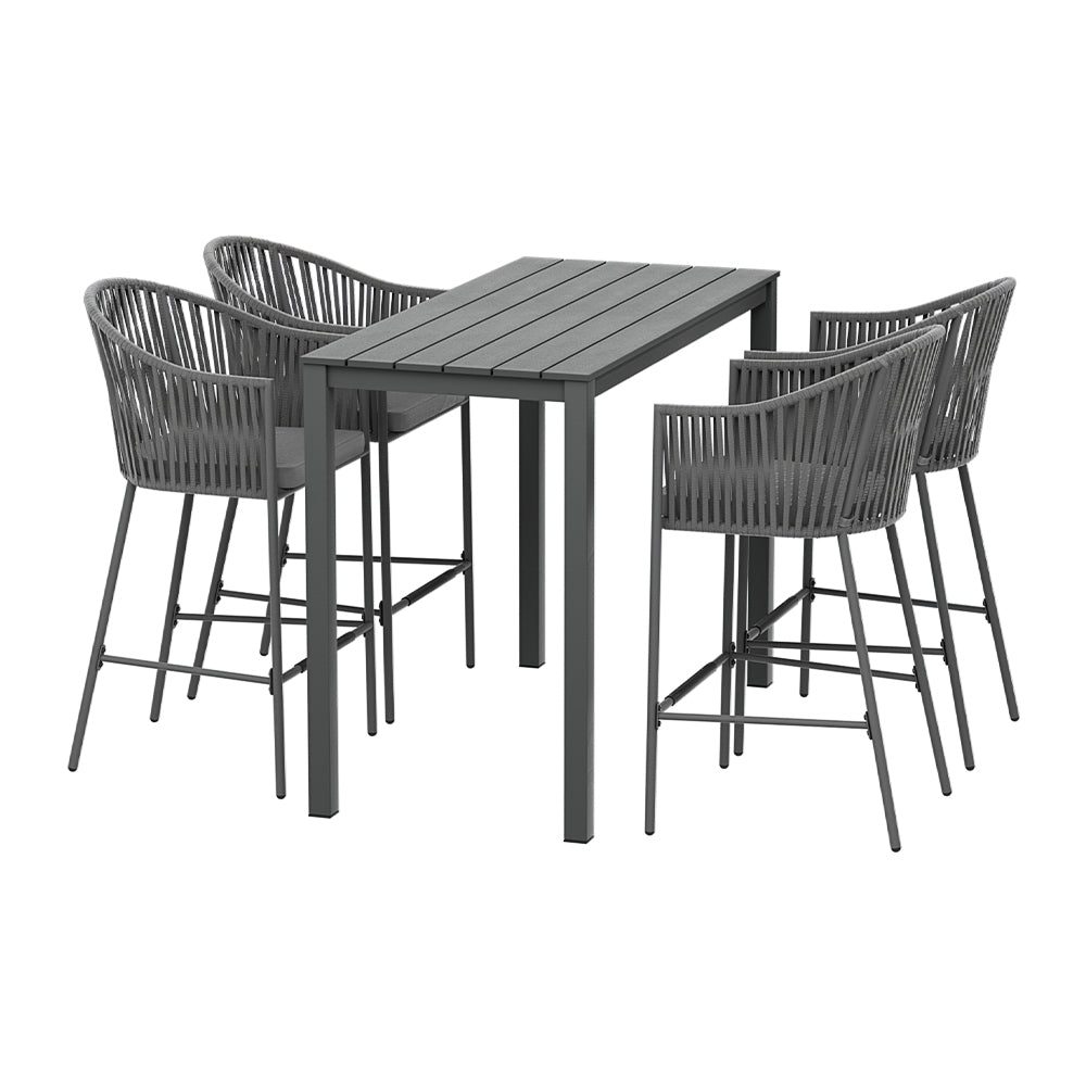 Outdoor Bar Table Set for 4 | Luxury Outdoor Rope Design | Grey