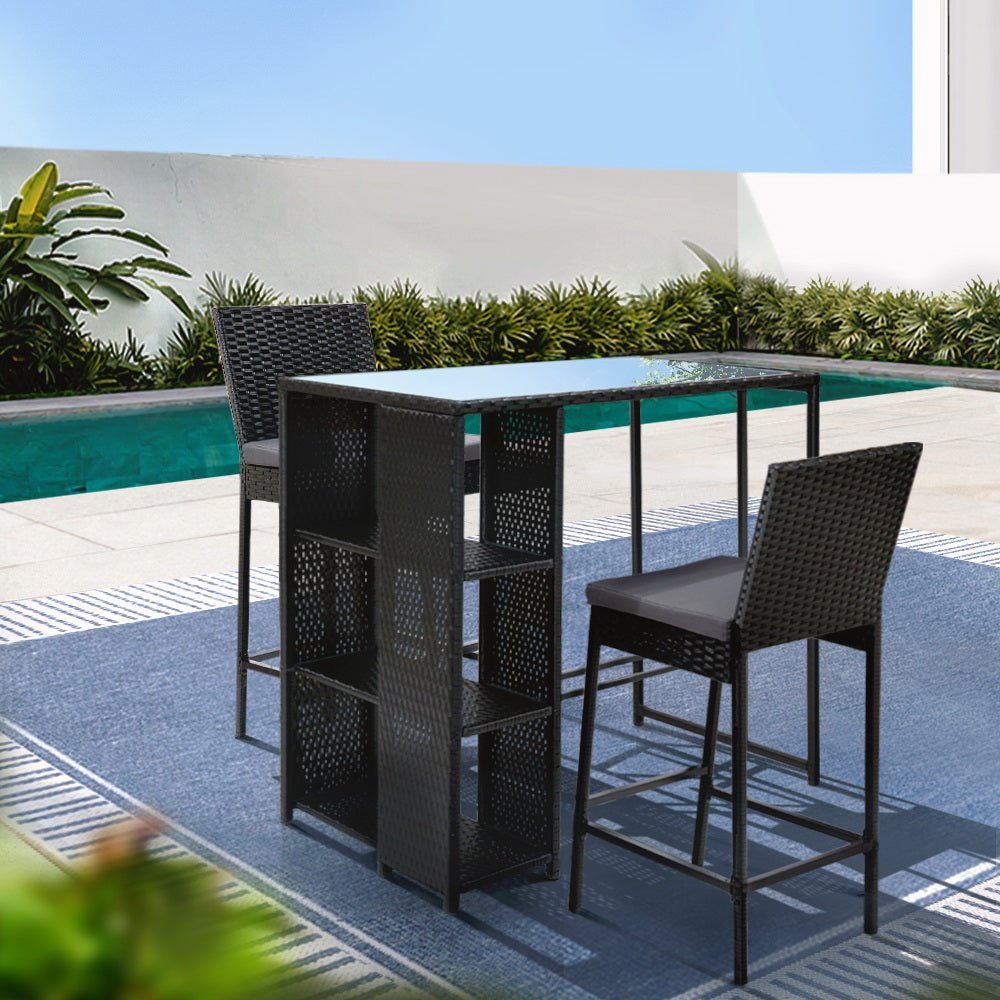 Outdoor Bar Table Setting 2 Seat Outdoor Stools with Storage