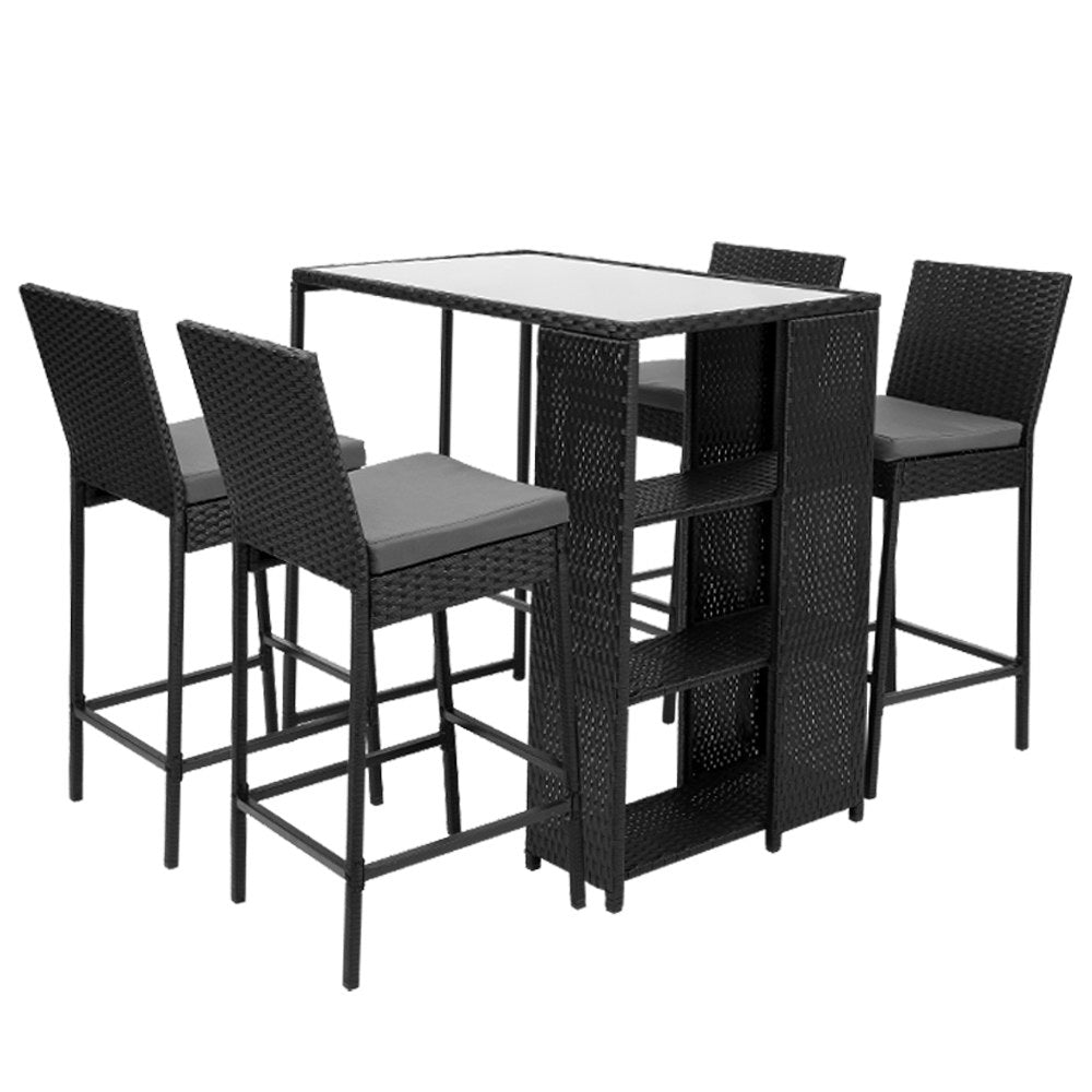 Outdoor Bar Table Setting for 4 | Bar Table With Storage | Black