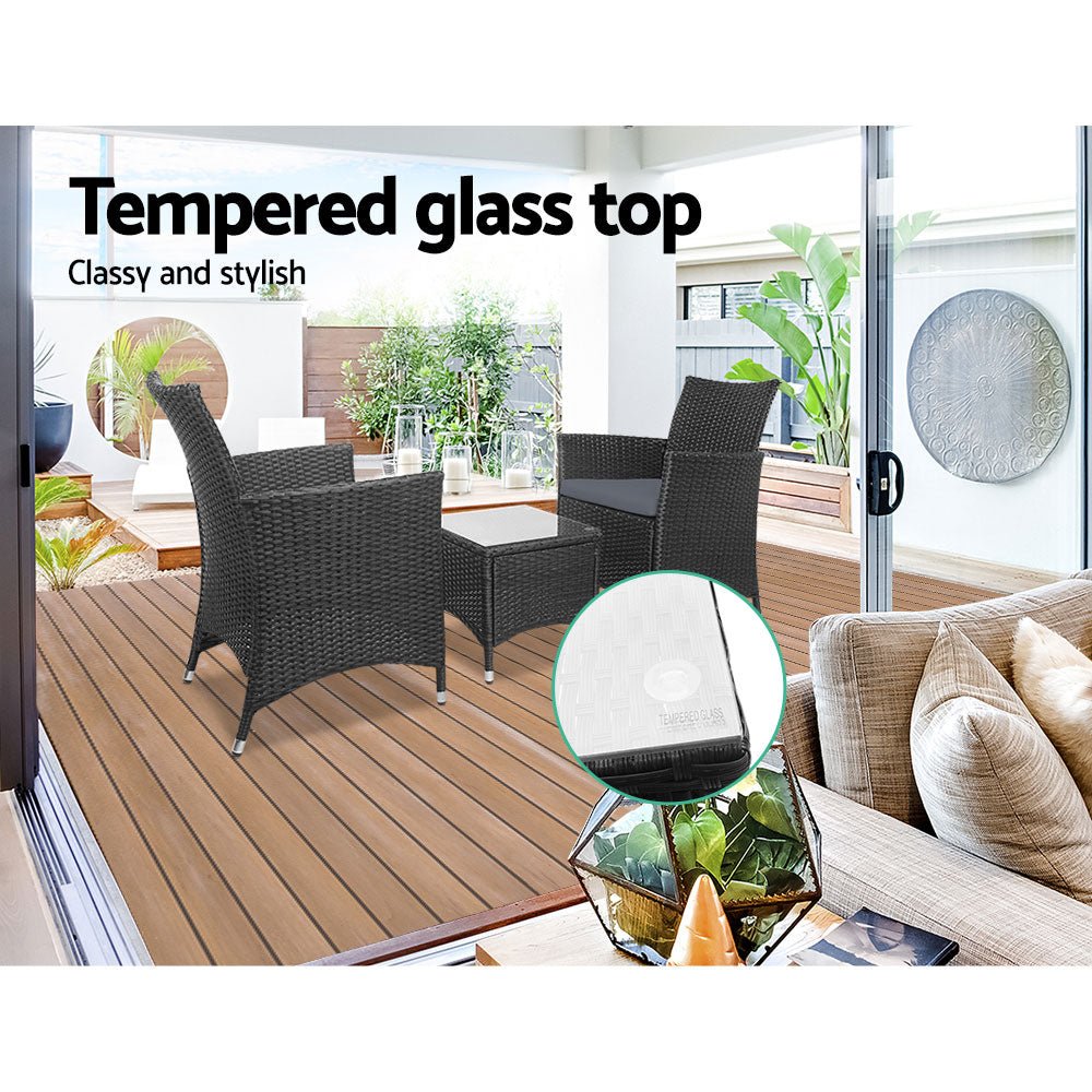 Conversation Set Outdoor Chair and Table Set Gardeon 3PC Black