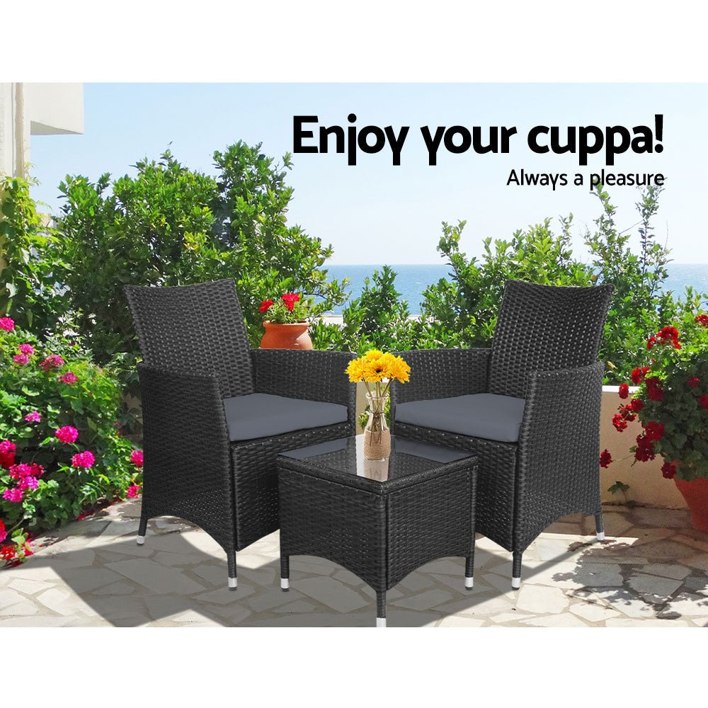 Conversation Set Outdoor Chair and Table Set Gardeon 3PC Black