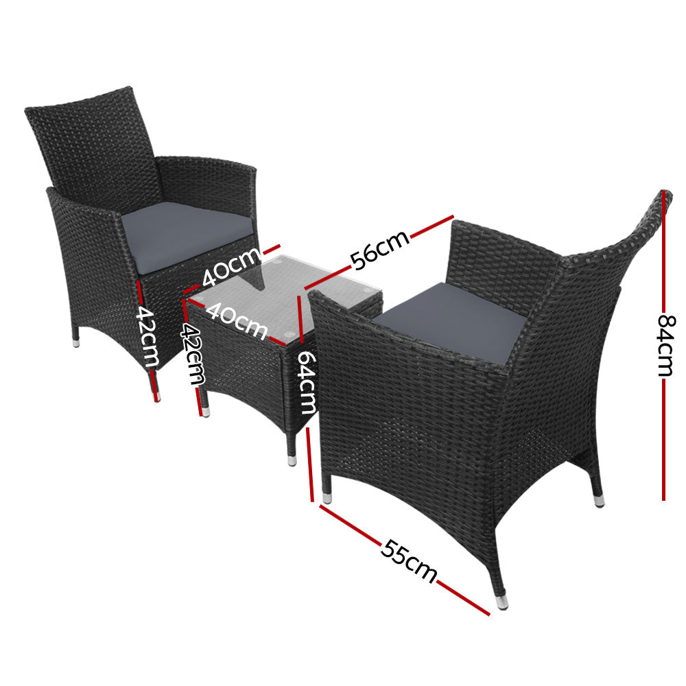 Conversation Set Outdoor Chair and Table Set Gardeon 3PC Black