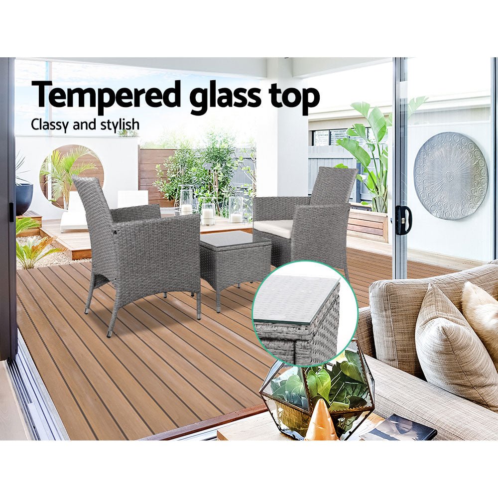Conversation Set Outdoor Chair and Table Set Gardeon 3PC Grey
