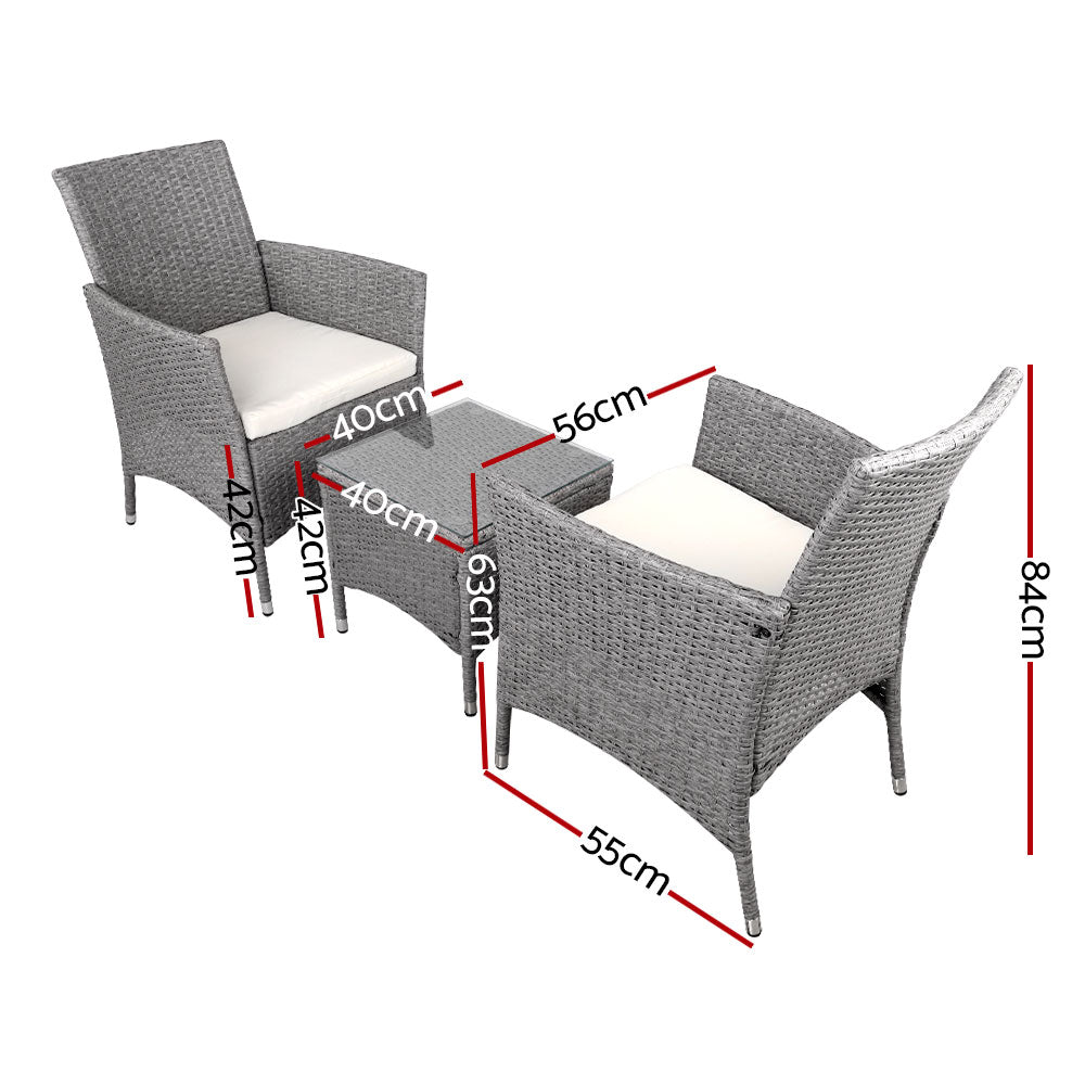 Conversation Set Outdoor Chair and Table Set Gardeon 3PC Grey