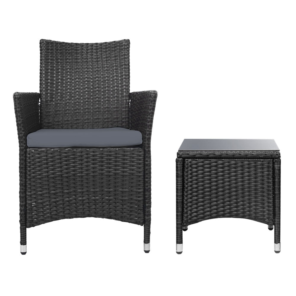 Conversation Set Outdoor Chair and Table Set Gardeon 3PC Black