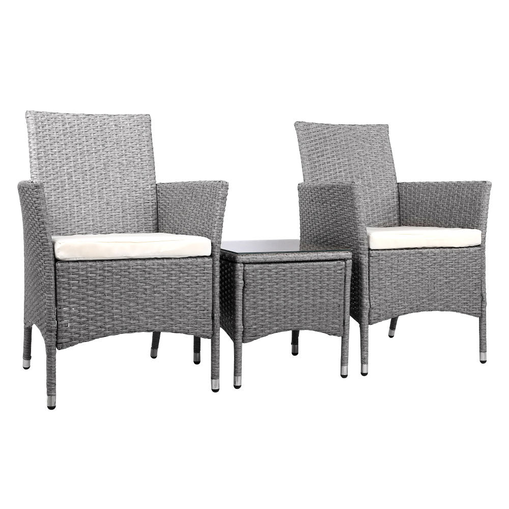 Conversation Set Outdoor Chair and Table Set Gardeon 3PC Grey