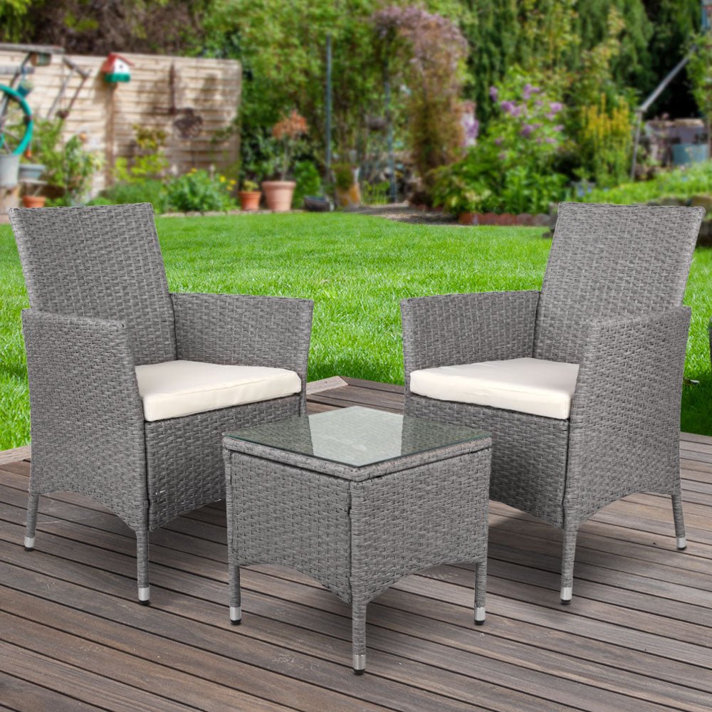 Conversation Set Outdoor Chair and Table Set Gardeon 3PC Grey