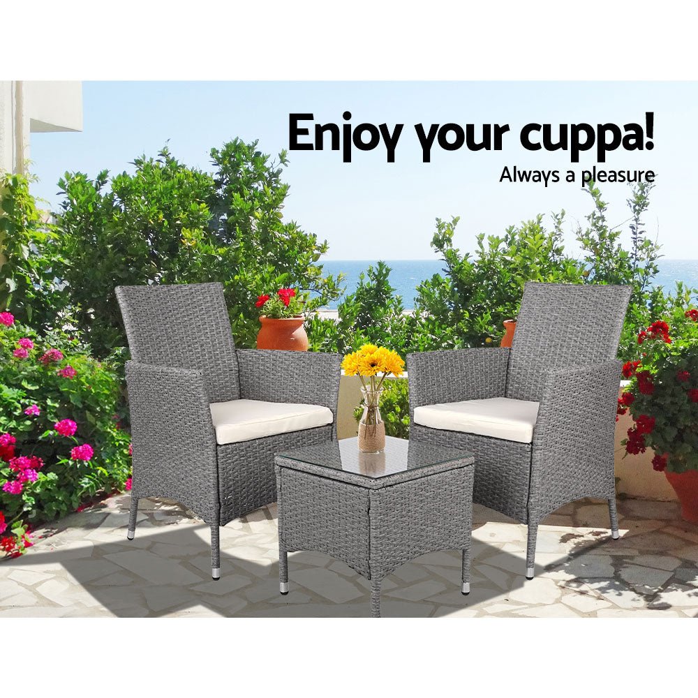 Conversation Set Outdoor Chair and Table Set Gardeon 3PC Grey