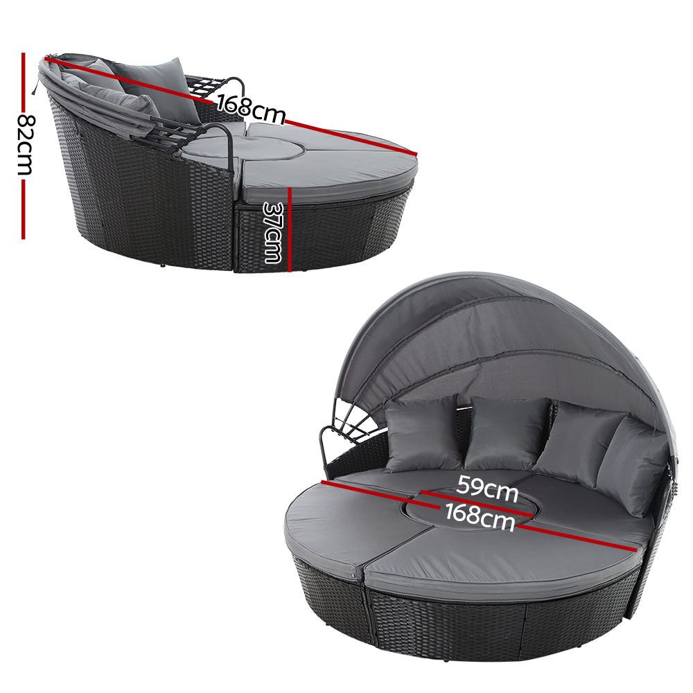 Outdoor Daybed Rattan 4-Piece Day Bed Set Black