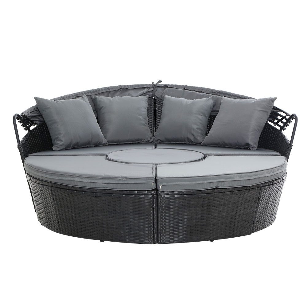 Outdoor Daybed Rattan 4-Piece Day Bed Set Black