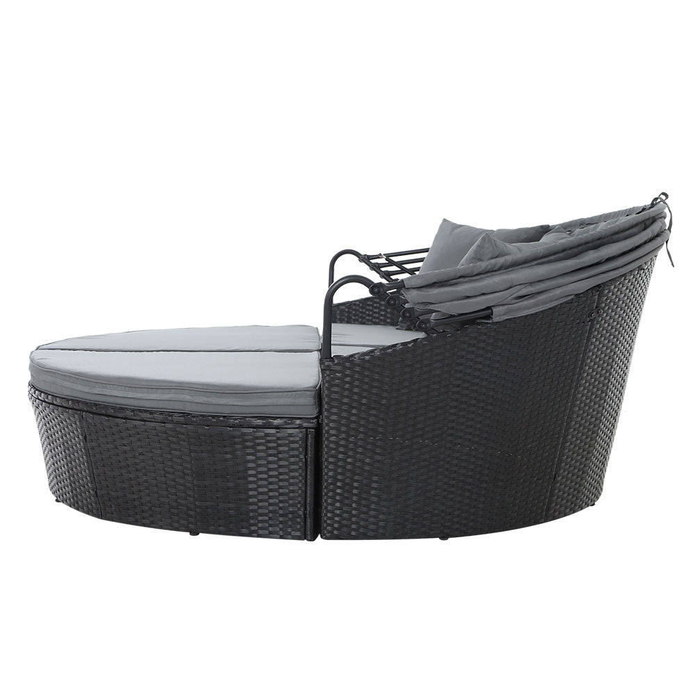 Outdoor Daybed Rattan Day Bed Set Black