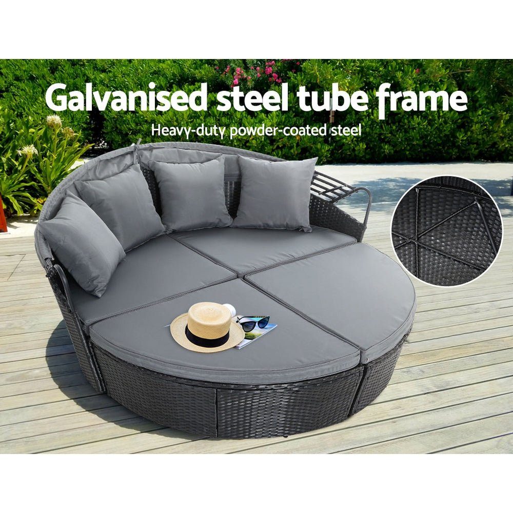 Outdoor Daybed Rattan Day Bed Set Black