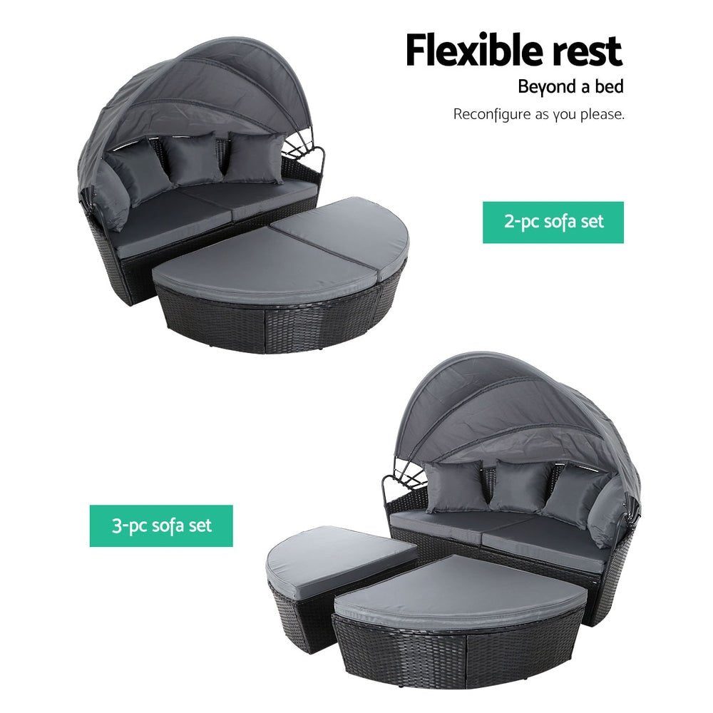 Outdoor Daybed Rattan Day Bed Set Black
