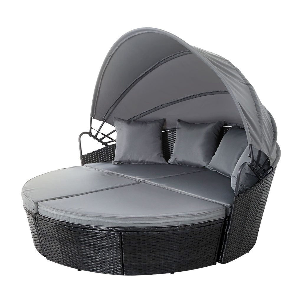 Outdoor Daybed Rattan Day Bed Set Black